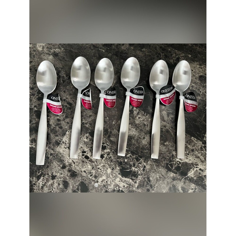 Oneida Satin Bond Dinner Spoon Stainless Steel Set of 6 Engraved Signature